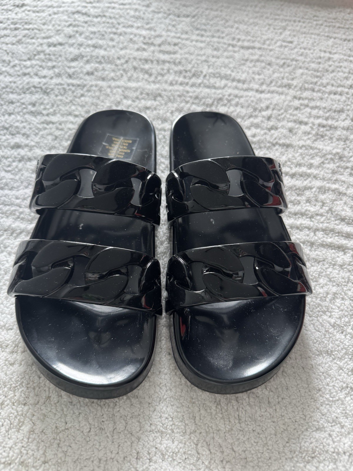 Tory Burch Black Double Strap Logo Slide Sandals Women’s US 7 EVA Rubber