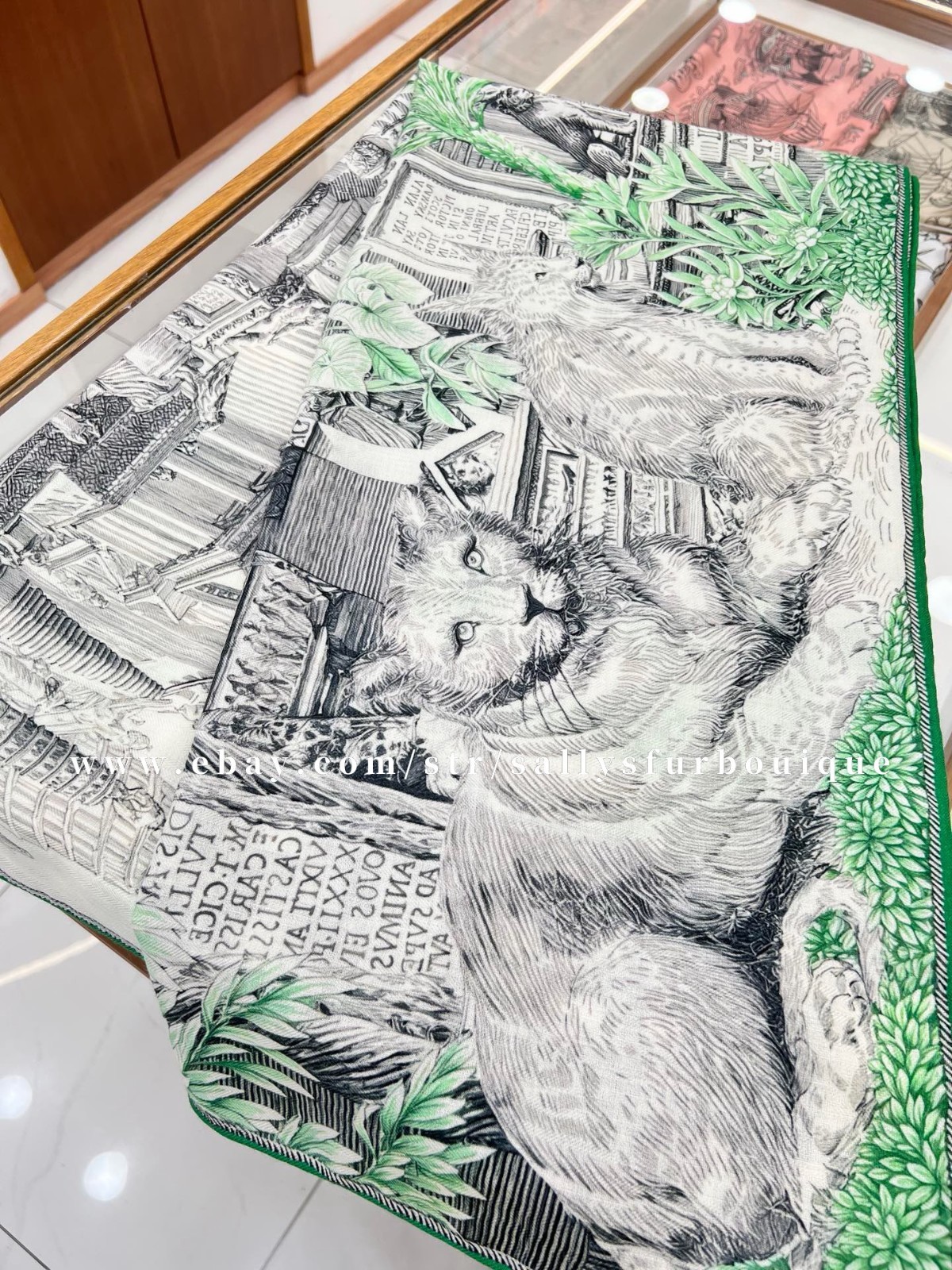 Sallys 70% Cashmere & 30% Silk Wrap Scarf Sanctuary Print 2 Face Shawl 53″ Green