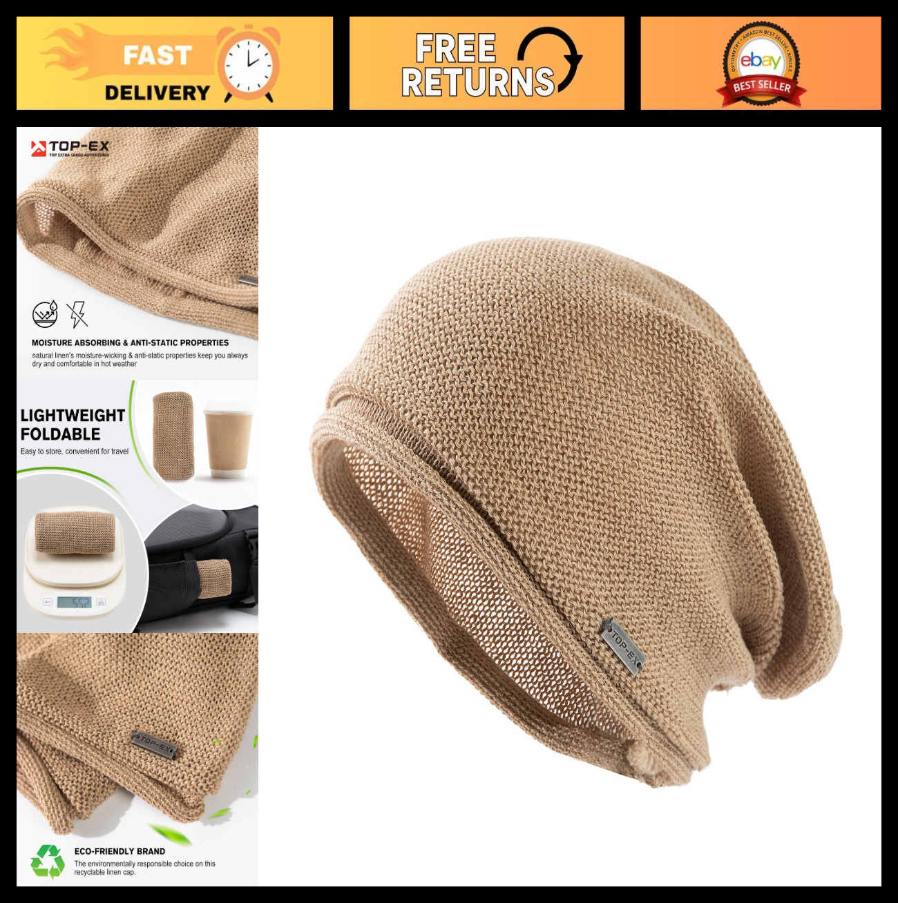 100% Linen Beanie L/XL/XXL – Summer Cooling, Eco-Friendly Fashion Accessory