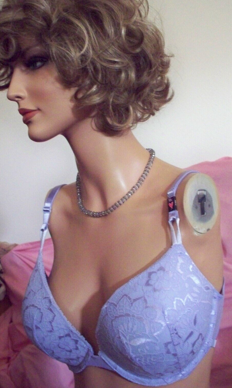 38C Lavender Lilac Floral LACE w Mesh Wings Victorias Secret Plunge PU UW Bra