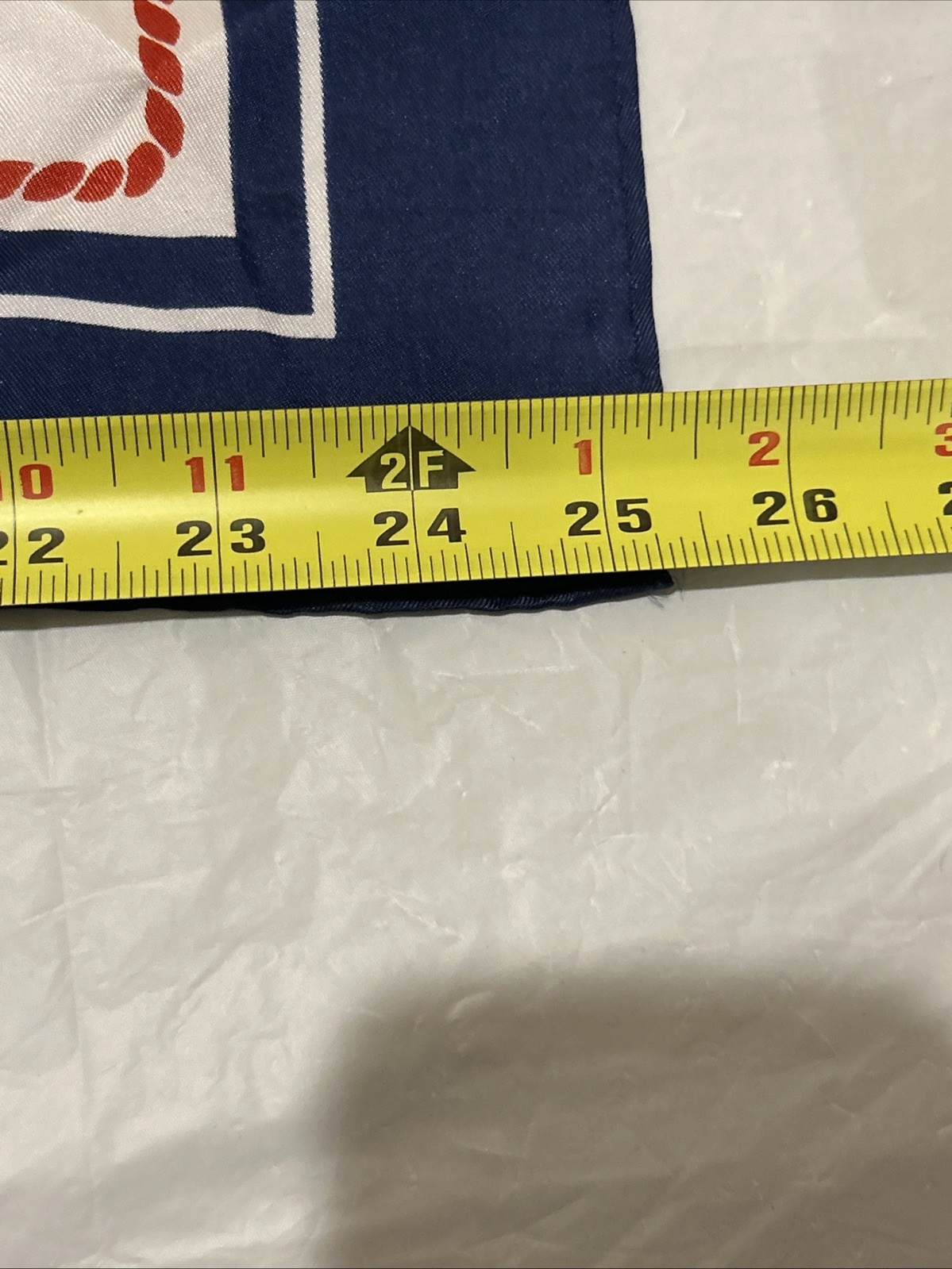 Ceggali nautical scarf white w/ red rope border, navy blue ship wheels, anchors