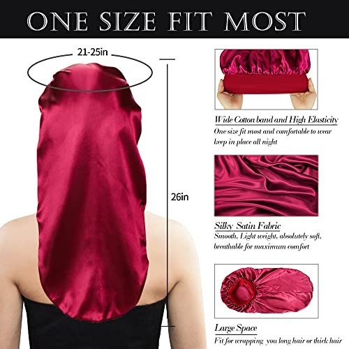 3 Pack Long Silky Satin Sleep Bonnet for Curly Hair Braids Dreadlock