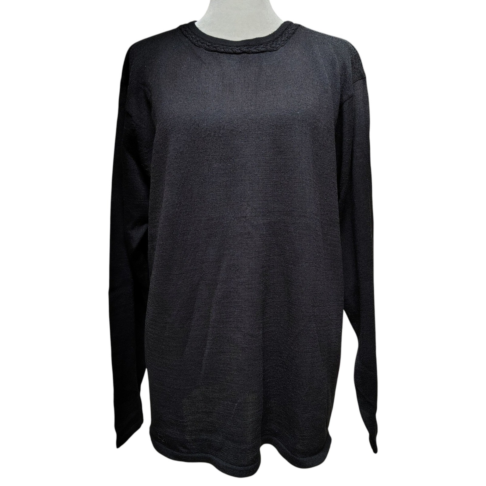 Vintage 90s Worthington Women’s Knit Sweater Large Black Braided Neckline Wool
