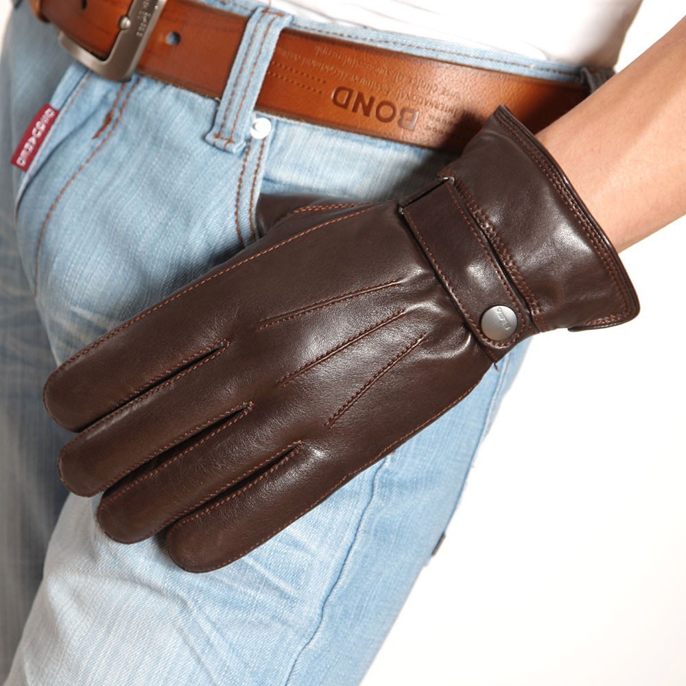 Mens Genuine Nappa Leather Warm Lined Gloves On Sale #EM007