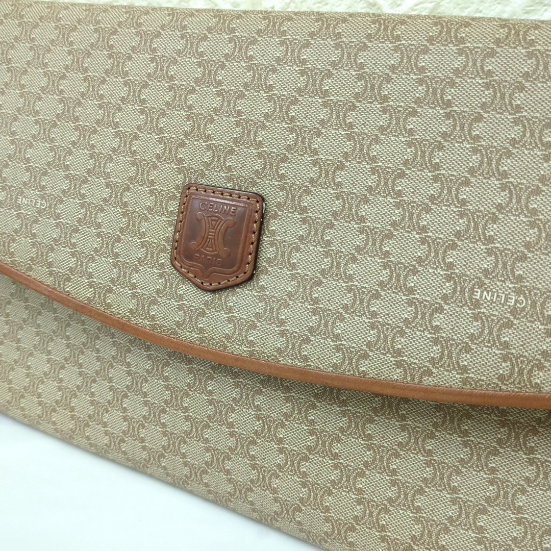 Authentic CELINE Macadam Clutch Bag PVC Leather Brown Vintage Macadam Handbag