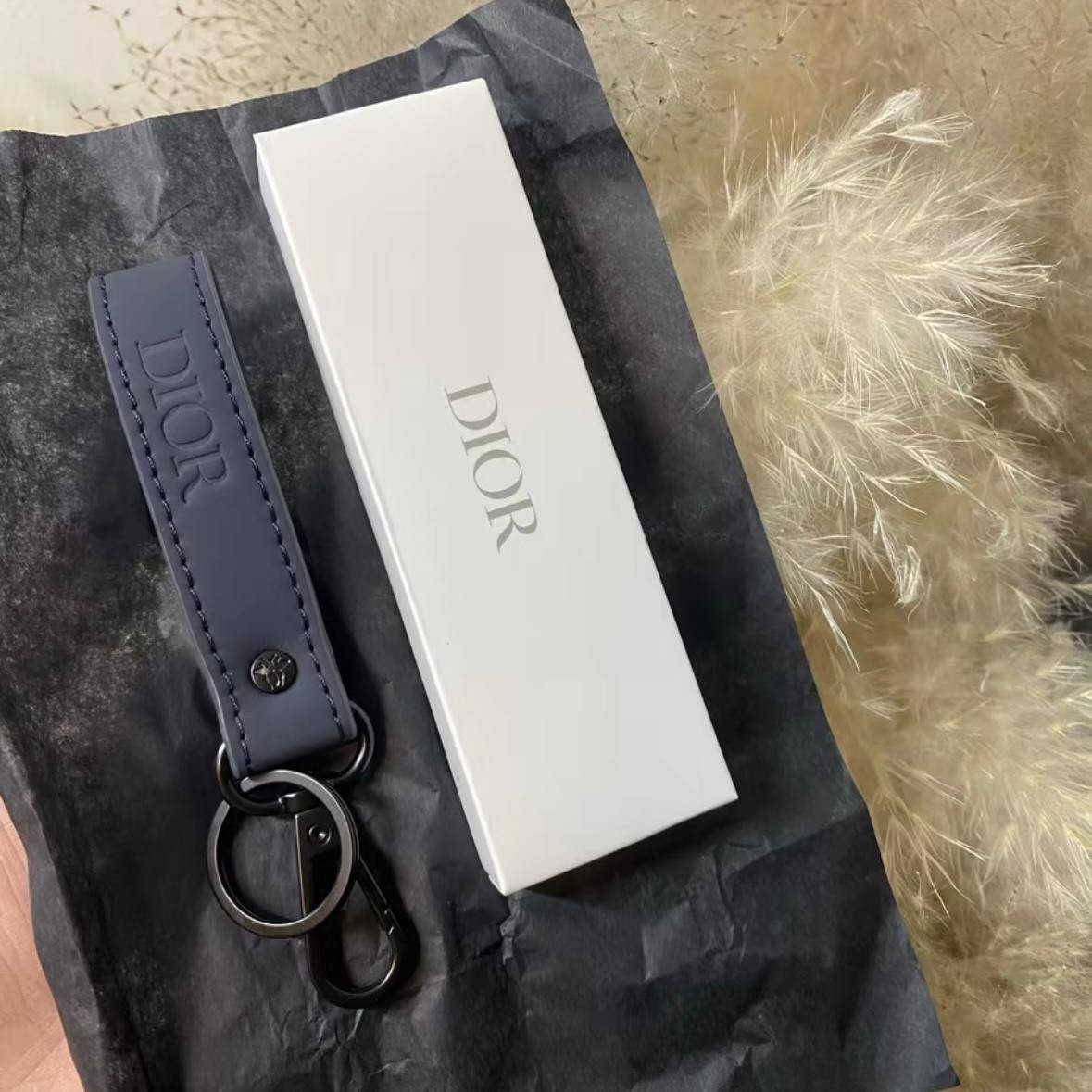 Blue Strap Keychain Bag Charm With Original Gift Box Accessory