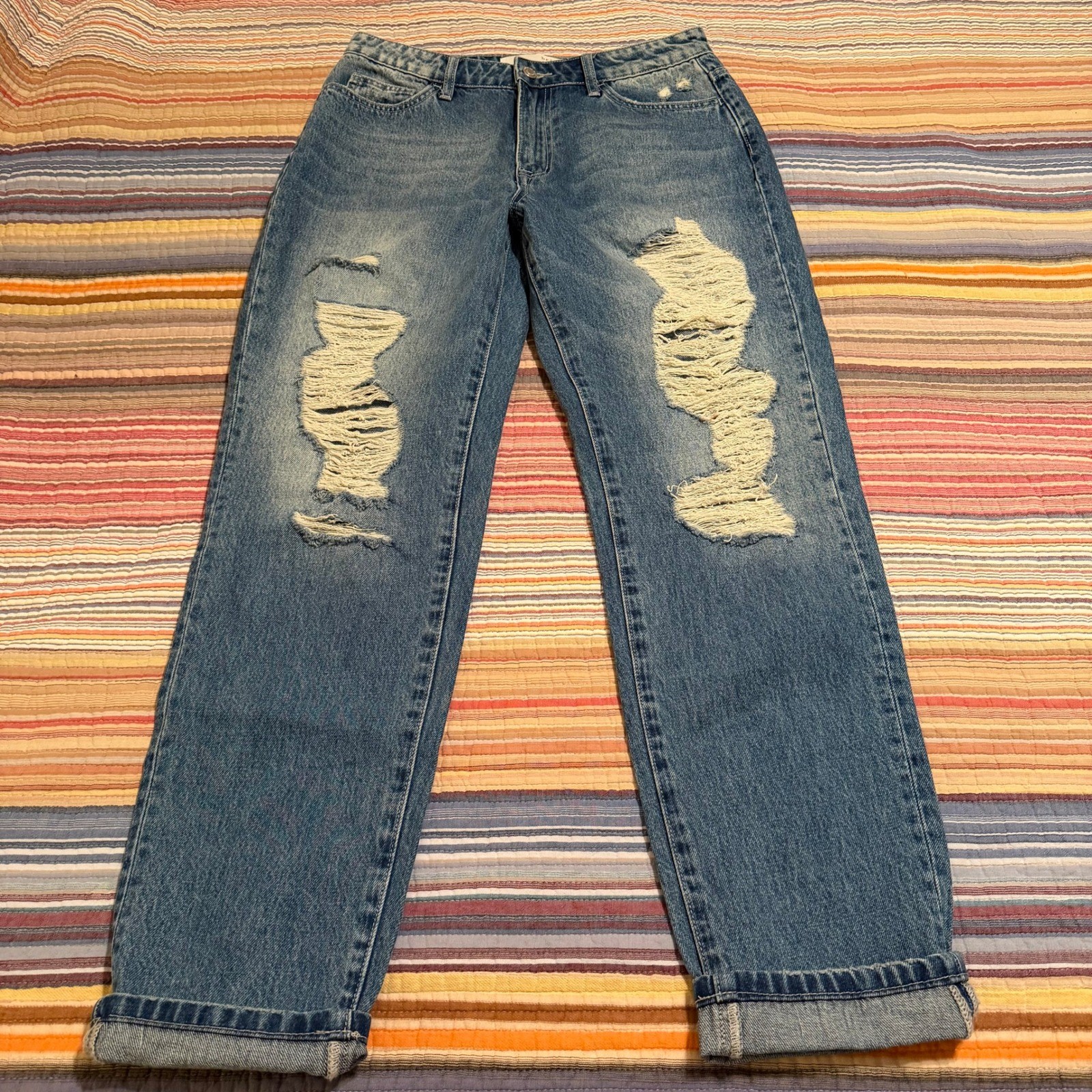 Bridge by Gly Mom Fit Jeans Distressed Ripped Blue Denim Size 28