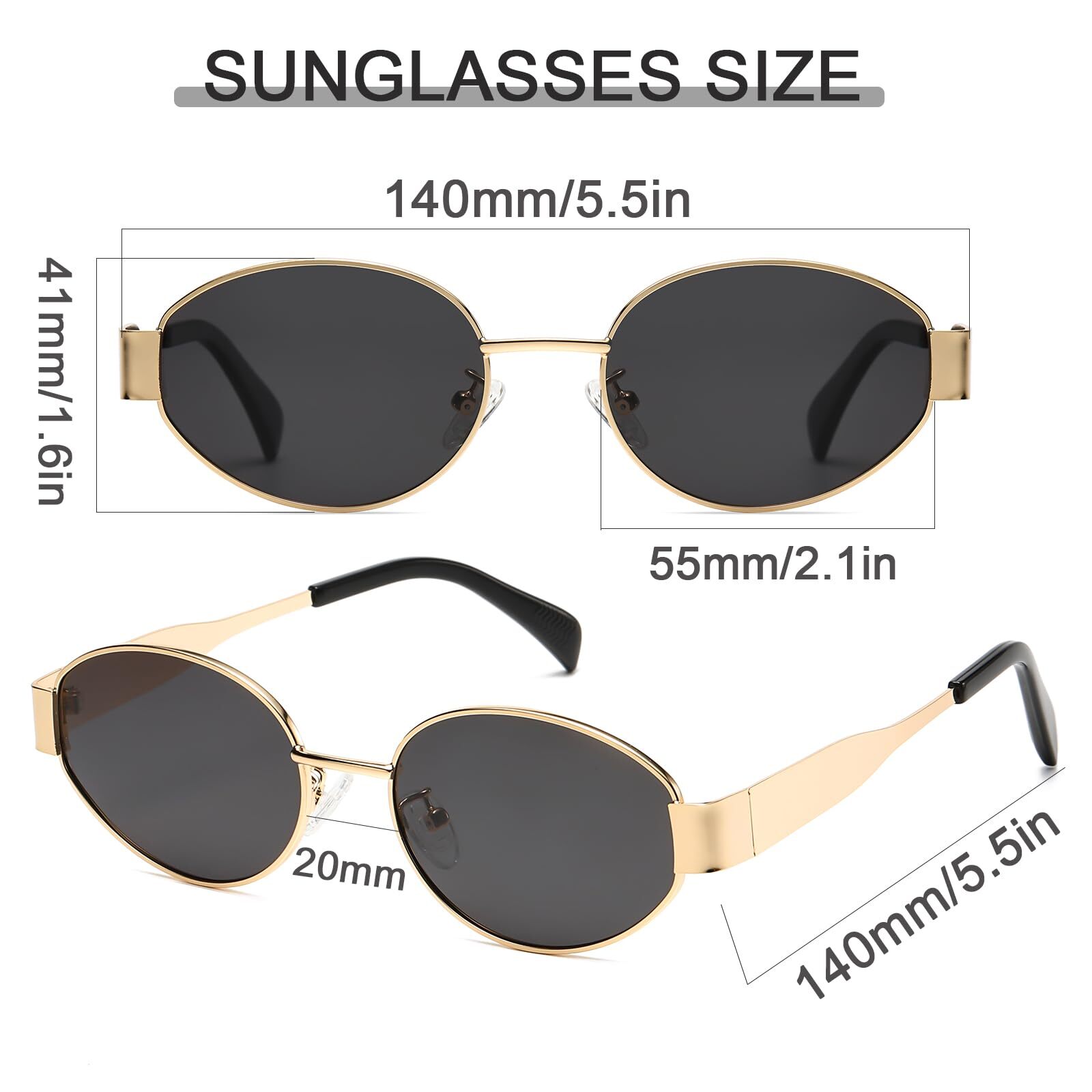 Oval Sunglasses Retro 90S Sunglasses Trendy Classic Shades Metal Frame Gold USA
