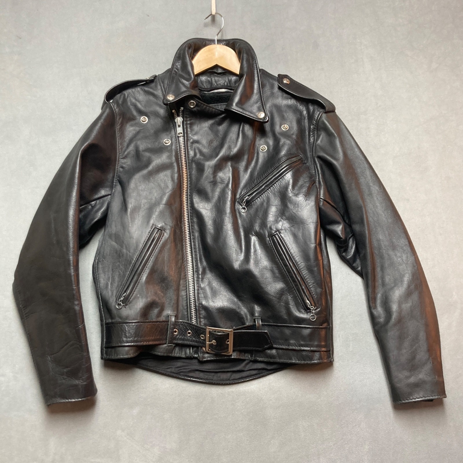 Schott Dur O Jac Leather Moto Jacket Mens 40 Black Zip Out Fleece Lining USA VTG