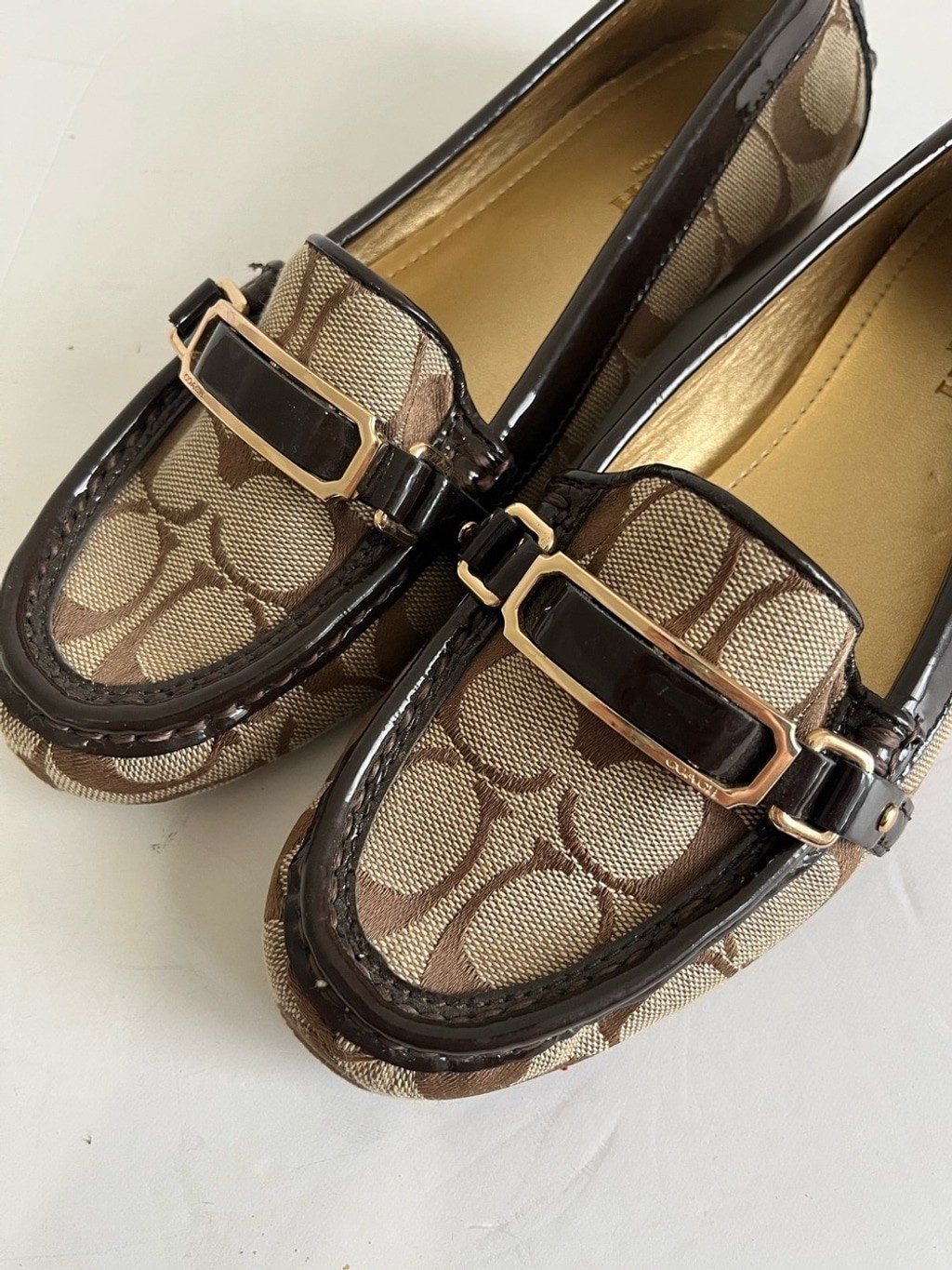 Coach Flynn brown CC Signature Monogram Jacquard driving shoe loafers size 6B