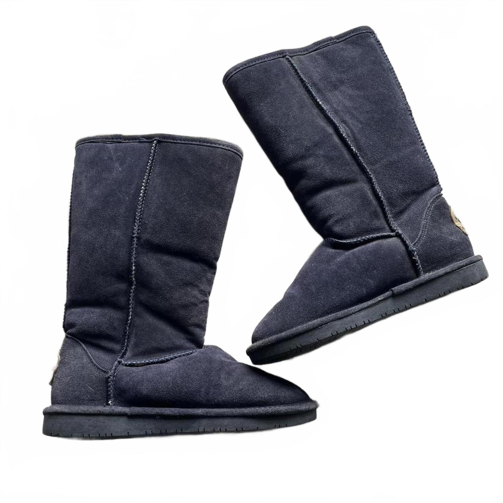 Navy Blue Faux Suede Bearpaw Tall Fleece Lines Boots