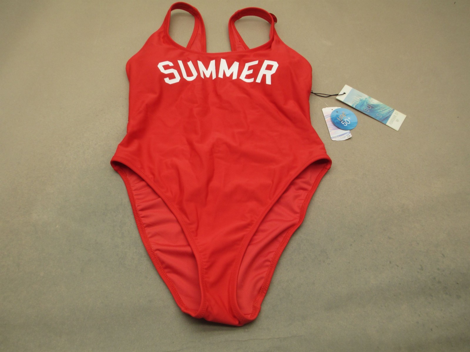 NWT Forever 21 Size L Womens Red Lined Wireless One Piece Swimming Suit 11K