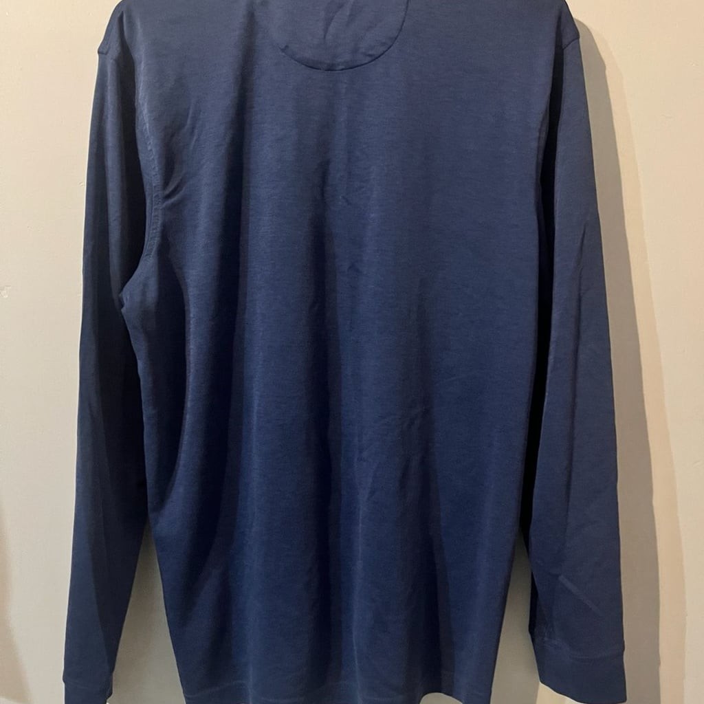 Tasso Elba Supima Cotton Blend Long Sleeve Polo Shirt Blue Medium 010-0008