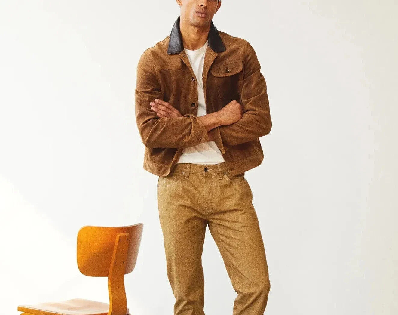 Mens Brown Leather Trucker Jacket Pure Suede Custom Made Size S M L XL 2XL 3XL