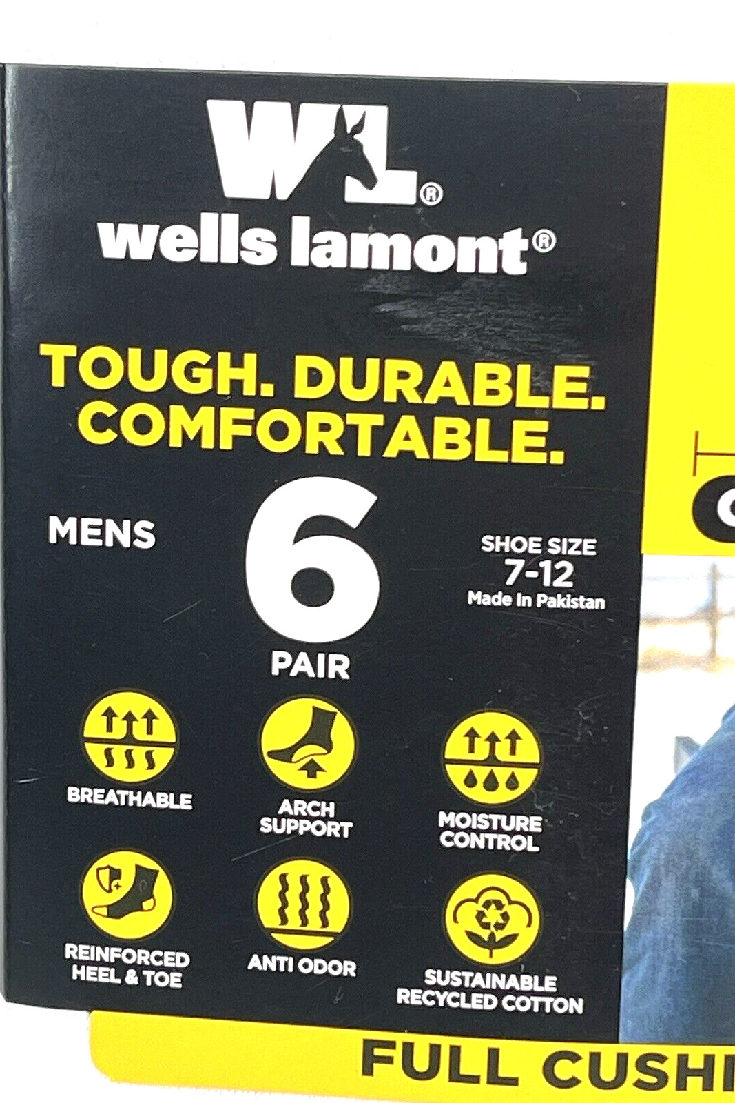 Wells Lamont Men’s Work Crew Socks 6-Pk White/Gray Great For Steel Toe Boots