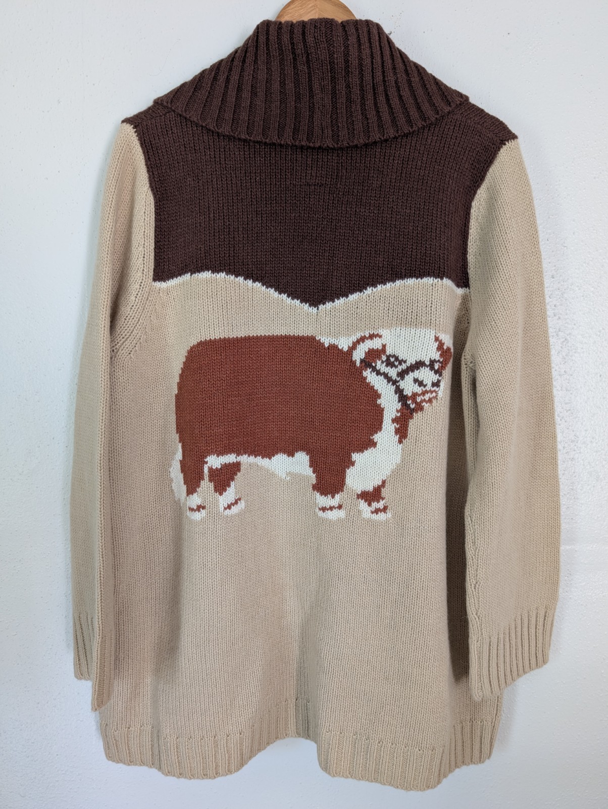 Double D Ranch Womens Cardigan Sweater XL Alpaca Wool Blend Cow Graphic Western
