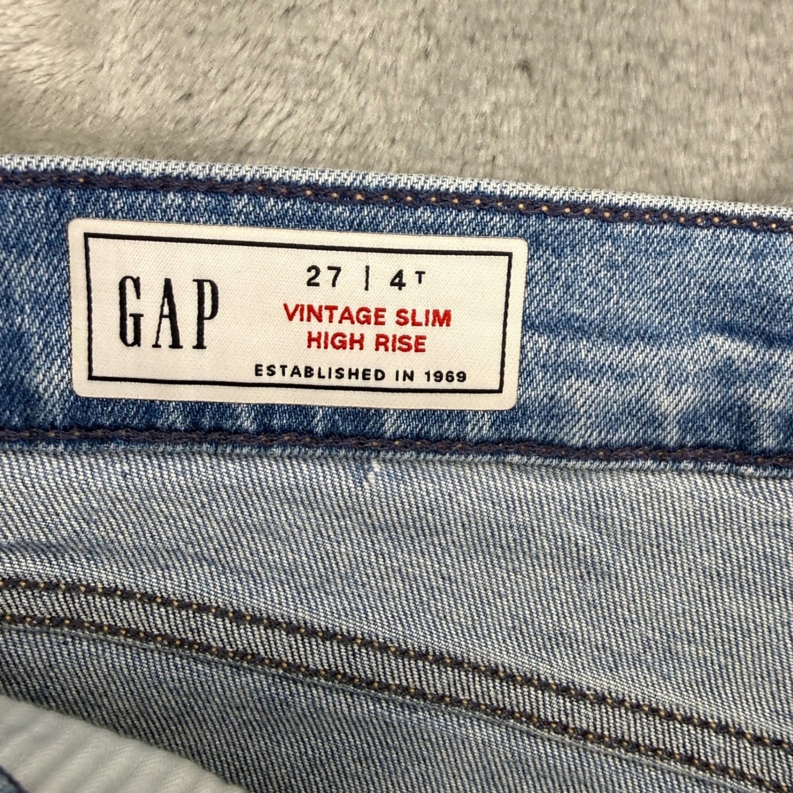 Gap Vintage Slim High Rise Two Tone Tuxedo Stripe Jeans Indigo 27/4 Tall Raw Hem