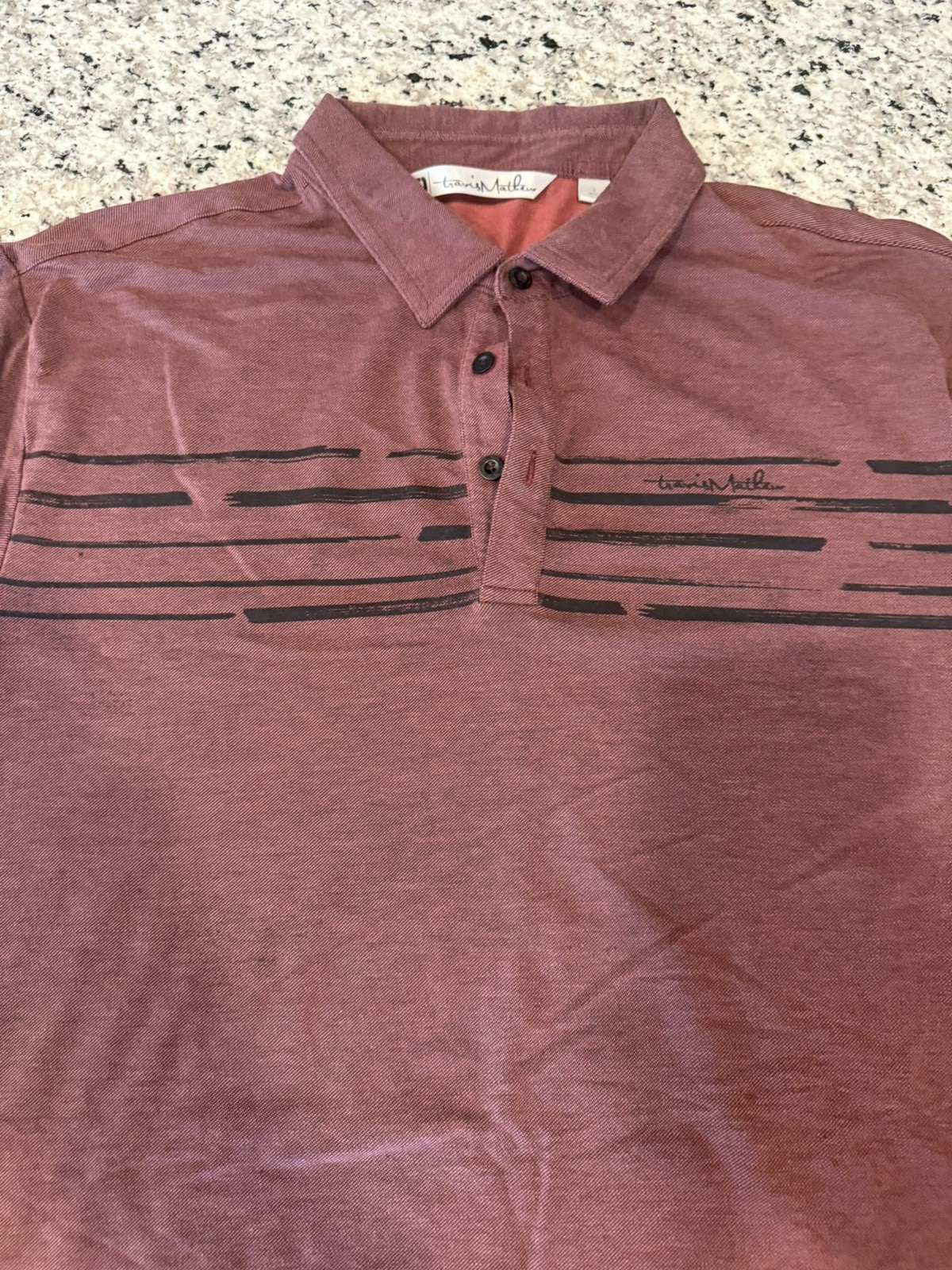 Travis Mathew Golf Polo Maroon w/ Black Stripes Short Sleeve Shirt Men’s Large