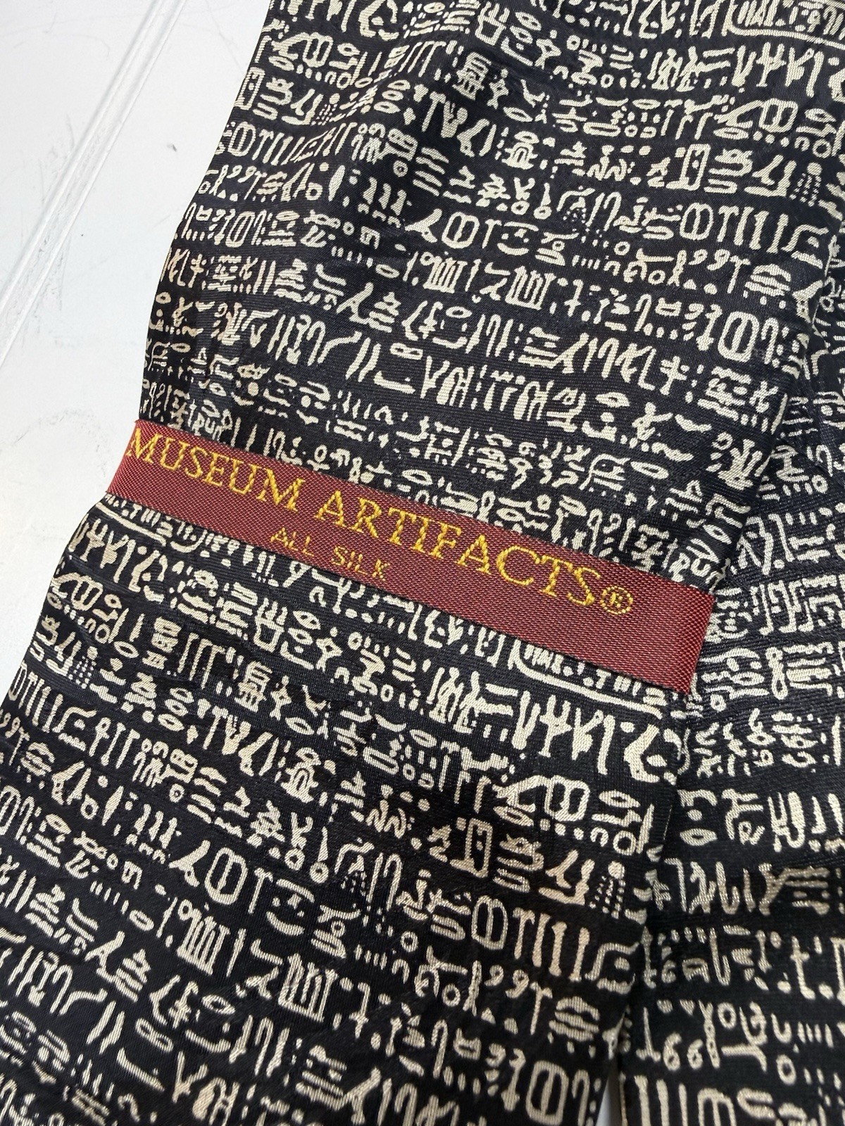 Museum Artifacts Rosetta Stone All Silk Tie Mens Black White Hieroglyphics NEW