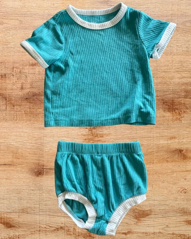 Cat & Jack 6-9M Blue Ribbed 2 Piece Baby Outfit Shirt & Shorts