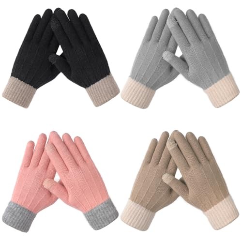 Clothirily Winter Gloves for Women – Touch 4 Pack, Black & Grey & Khaki & Pink