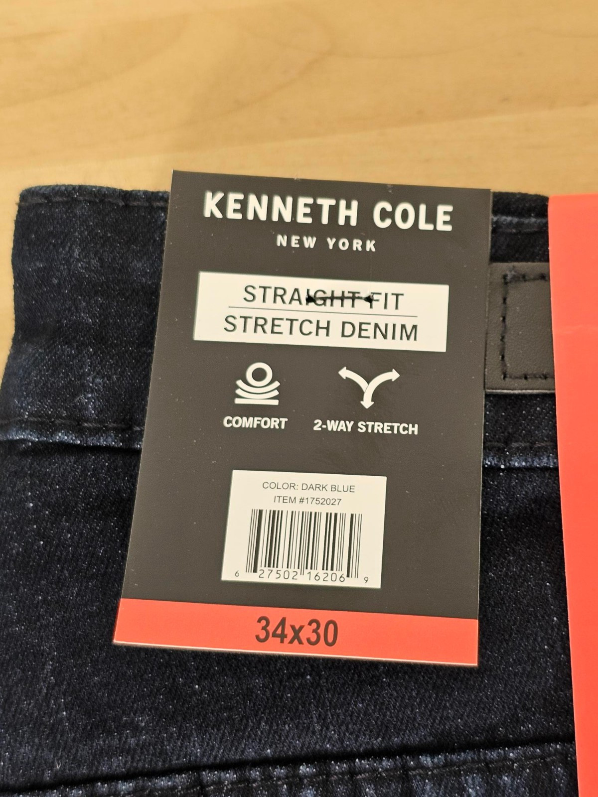 34×30 – DARK BLUE – Kenneth Cole Men’s Straight Fit Stretch Denim Jeans