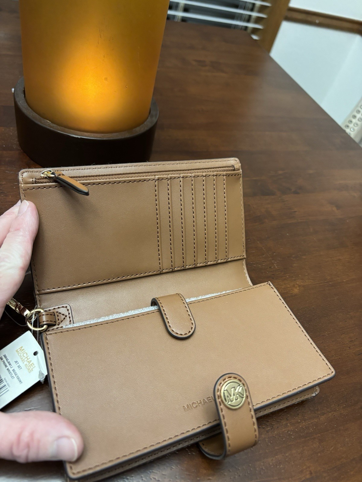 Michael Kors NWT Jet Set Small Phone Case, Wristlet Wallet, Beige/ Ebony $128