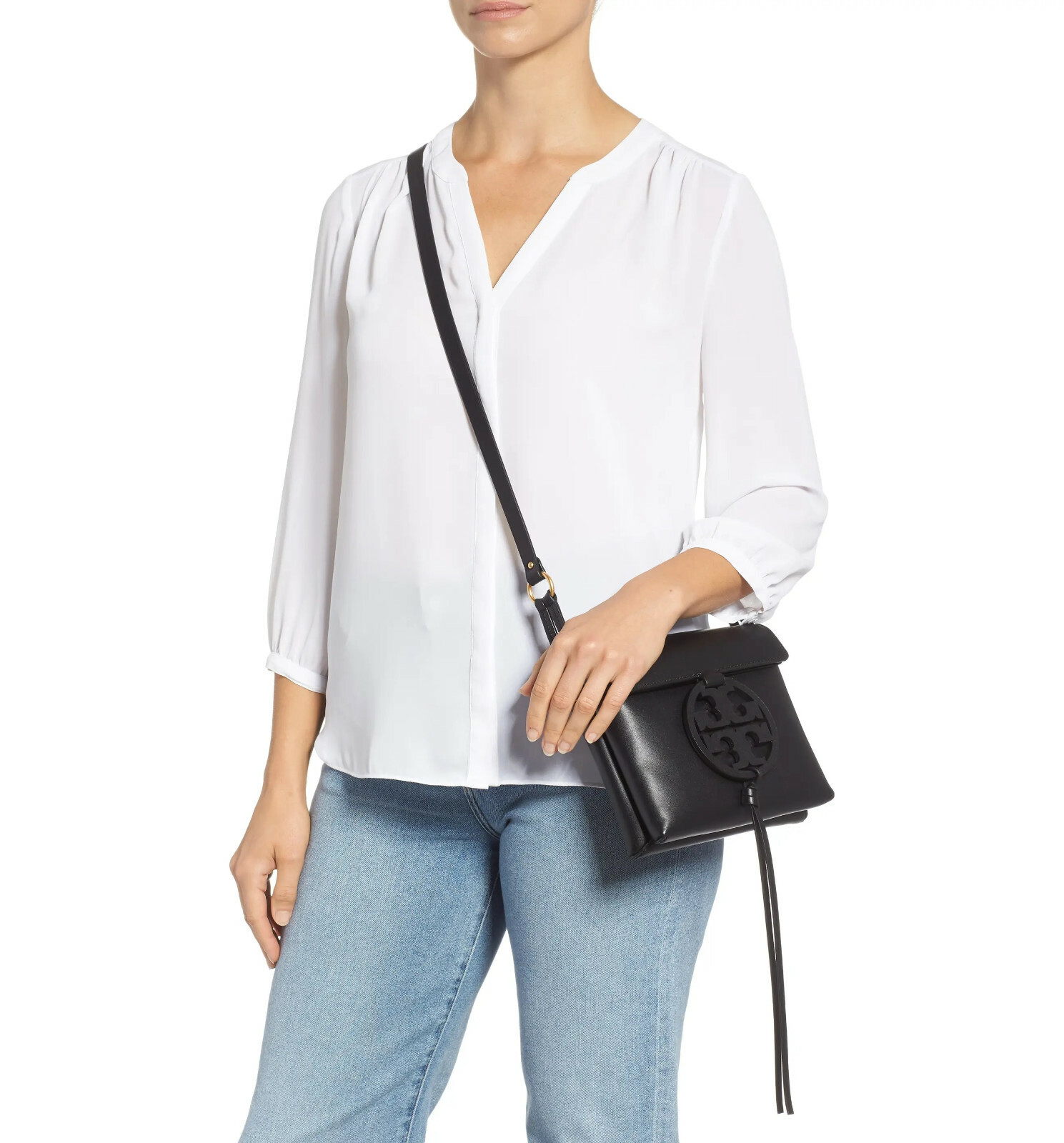 NWT Tory Burch Miller Logo Leather Flap Crossbody Bag 50769 BLACK AUTHENTIC