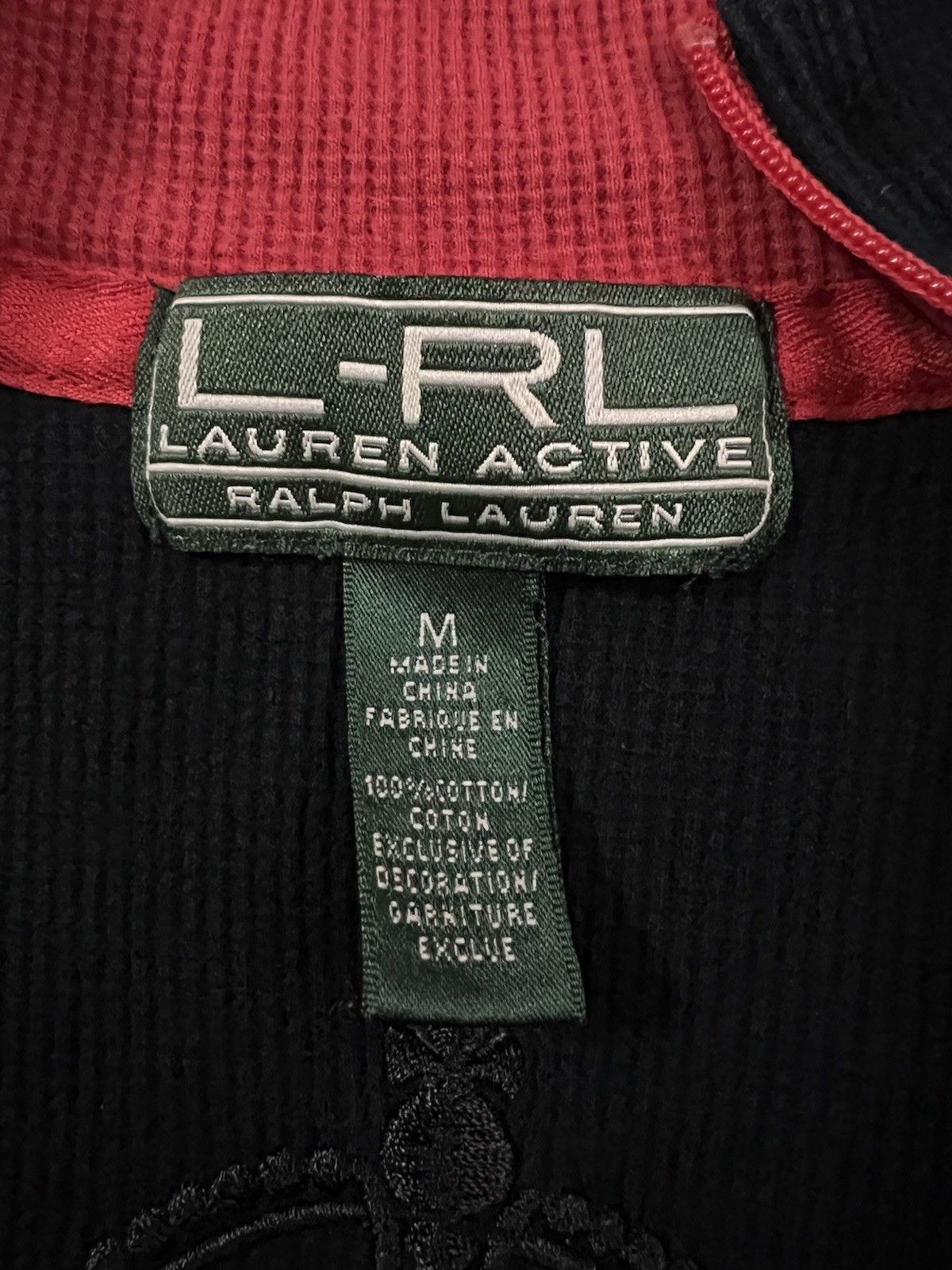 Ralph Lauren Active Top Crest Logo Ski Snowflake 1/4 Zip Black MD 16” X 22”