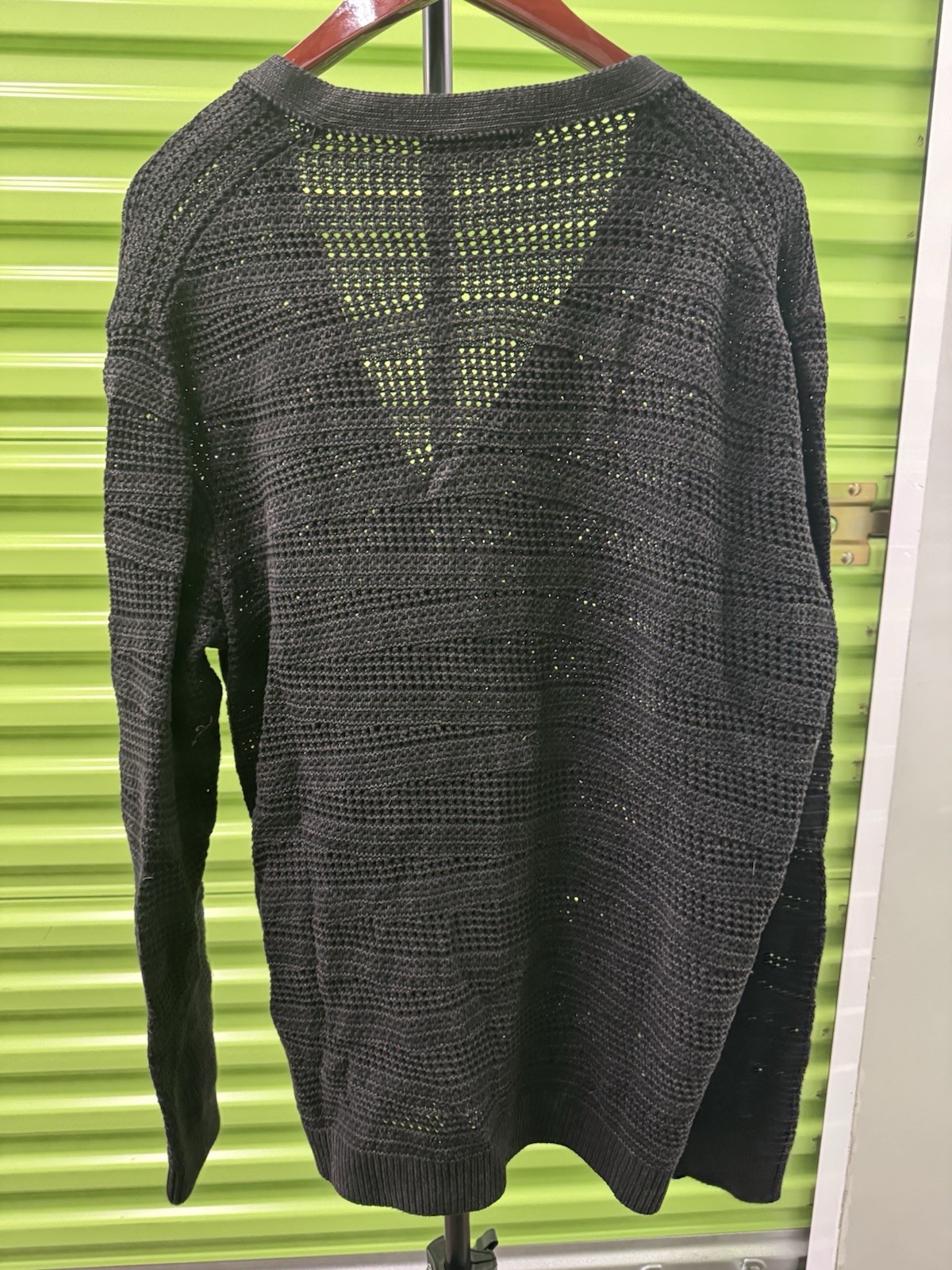 John Varvatos Men’s Black Cotton Knit V-Neck Open-Knit Button Cardigan Sweater L