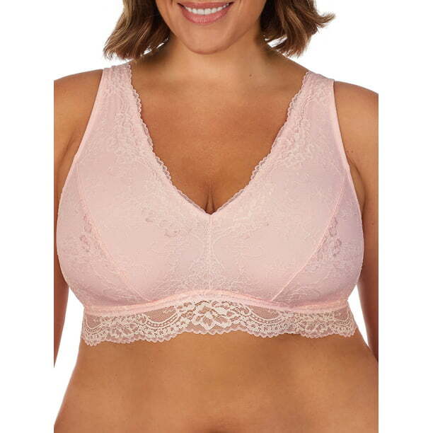 NWT Secret Treasures Women’s Plus Full Figure Lace Bralette Bra Pink/White Upick