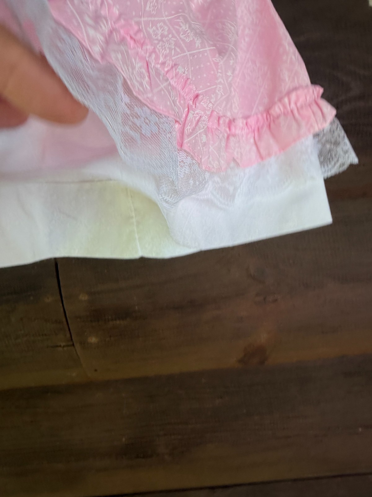 Vintage 2pc Pink White Embroidered Hearts MAYFAIR Girls Dress 6-9mo Lace ruffle