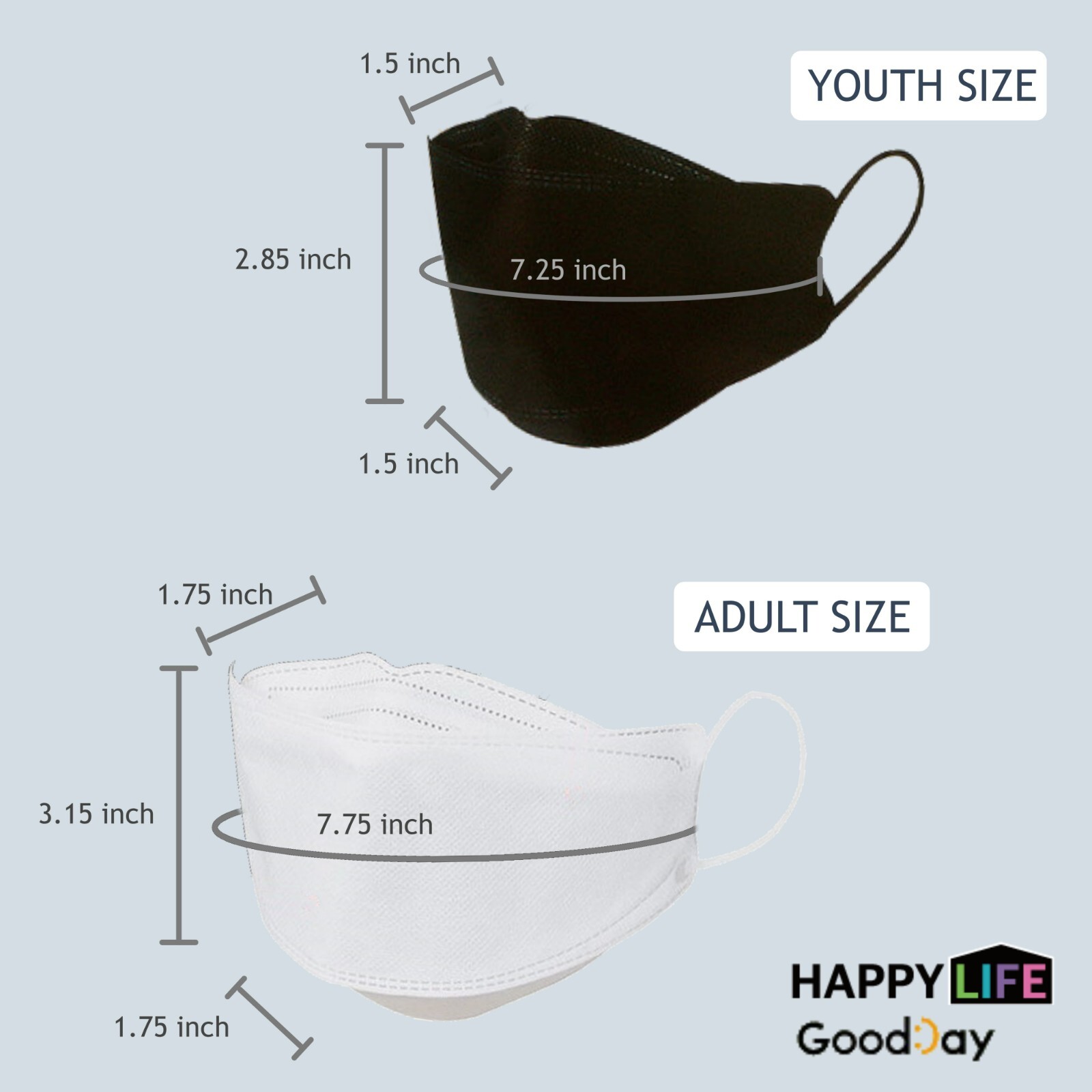 [10pcs] Happy Life , Good Day kf94 Black face mask Adult Size