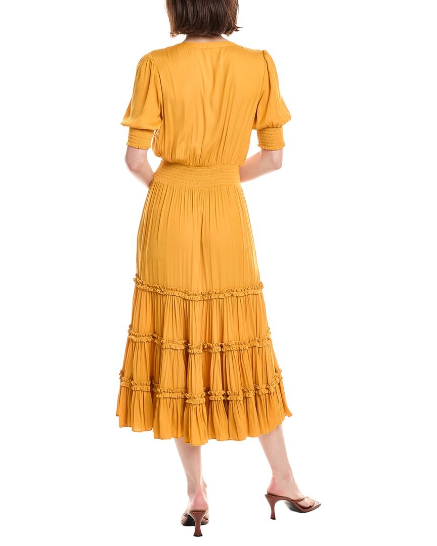 T Tahari Elbow Sleeve Split Neck Tiered Midi Dress Women’s