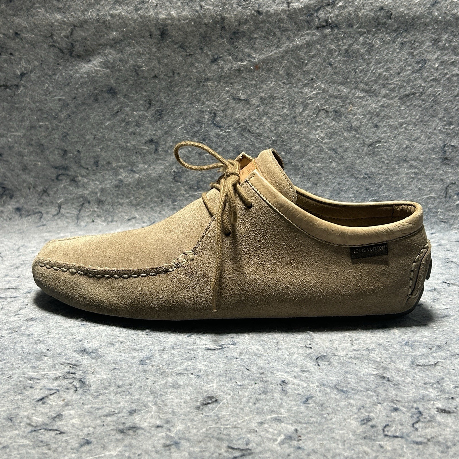 Louis Vuitton Suede TD0053 Shoes Tan Beige Size 38 Made in Italy LV