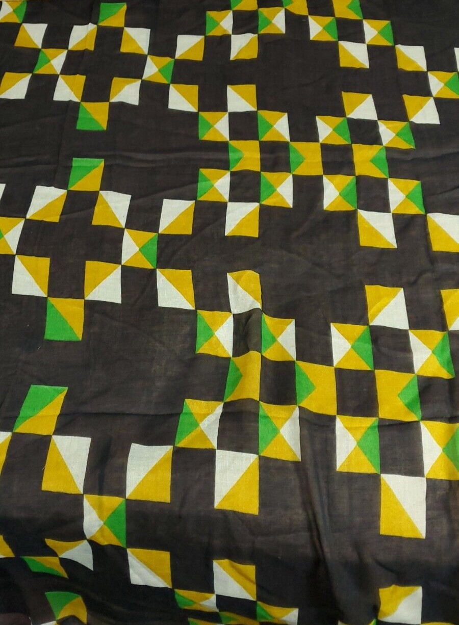 Black Green White Yellow Square Triangle Print Head Neck Scarf 6Ft X 40Inch New