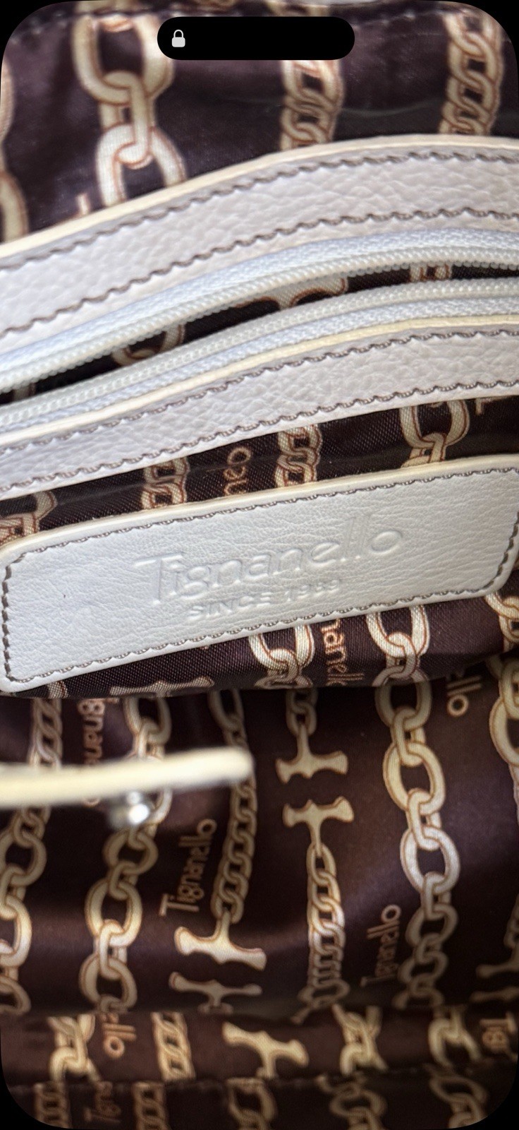 Tignanello White Pebbled Satchel Top Handle Double Handles Silver Hardware