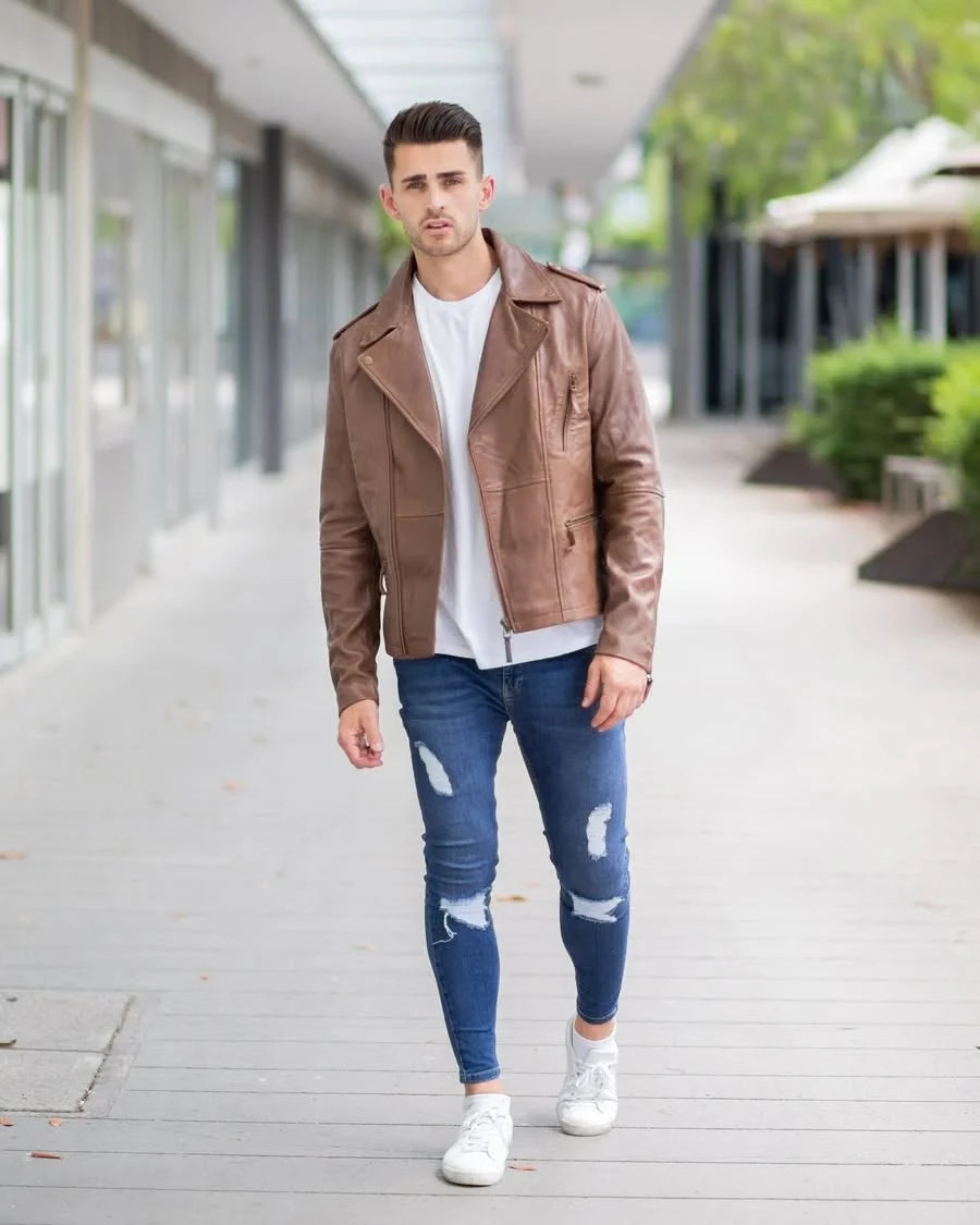 Premium Modern Brown Genuine Leather Jacket Men’s Fashion Biker Style XS to 2XL
