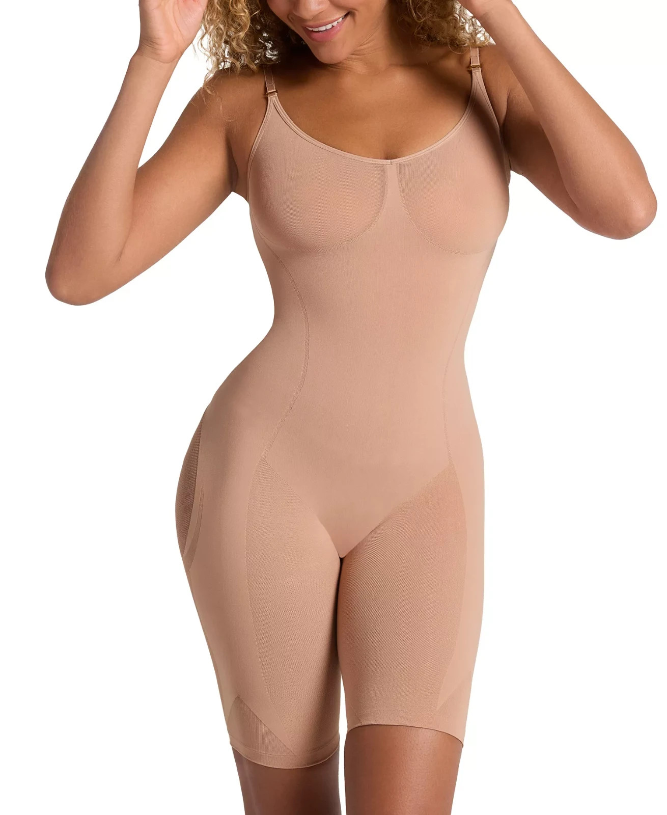 Leonisa Womens Full Coverage Seamless Shaping Bodysuit 018508 Size L Beige