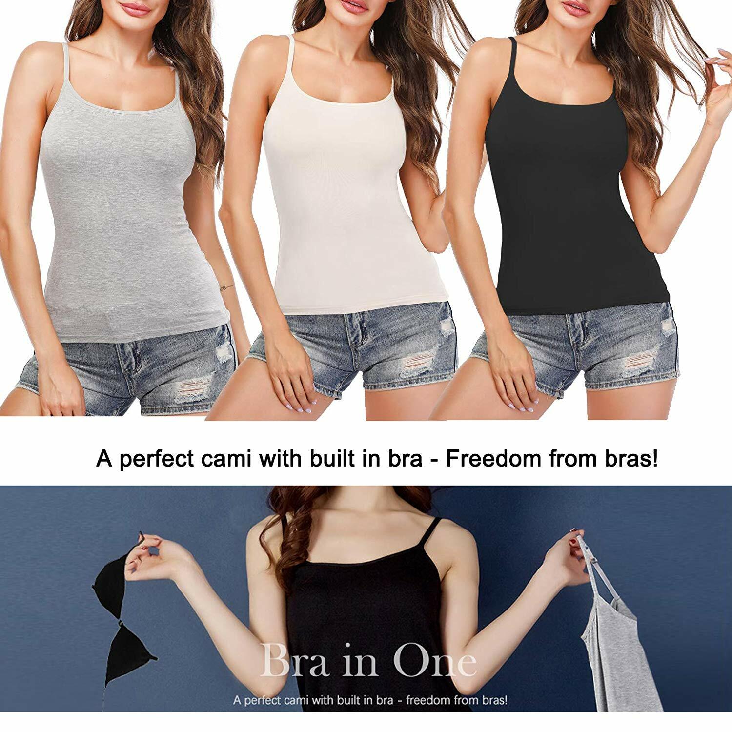 Women Cami Camisole With Built in Push Up Vest Compression Padded Bra Tank Tops