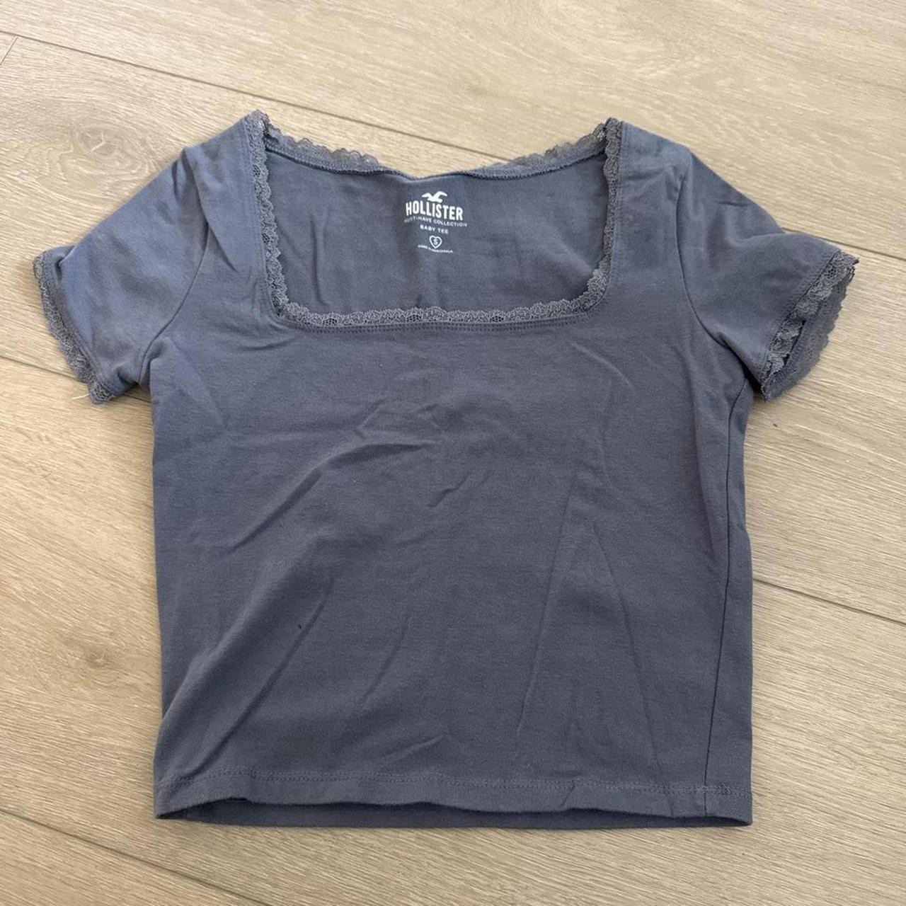Hollister dark purple blueish lace trim top #lace