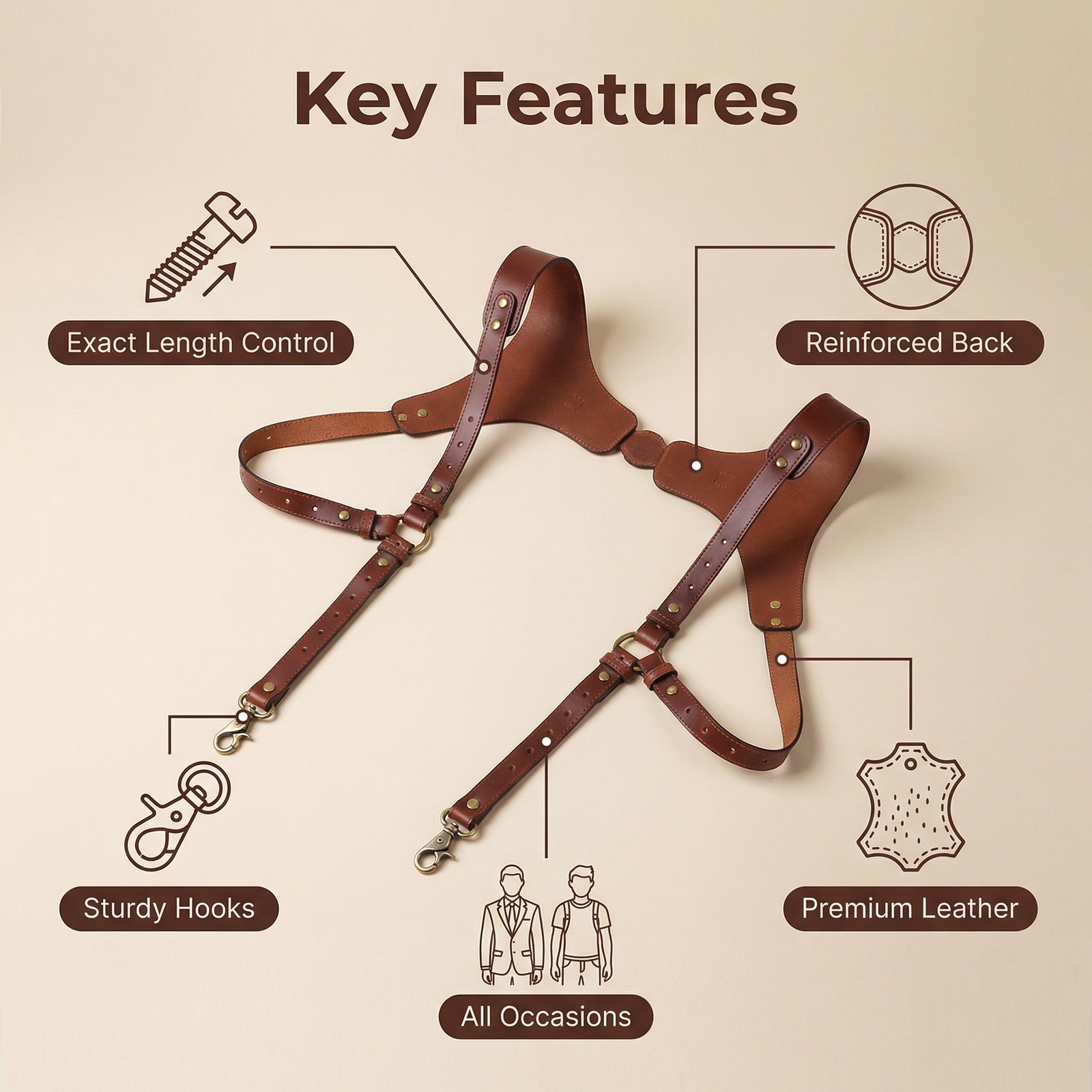 Tourbon Leather Men’s Suspenders Harness Punk Chest Vintage Hooks Pants Braces