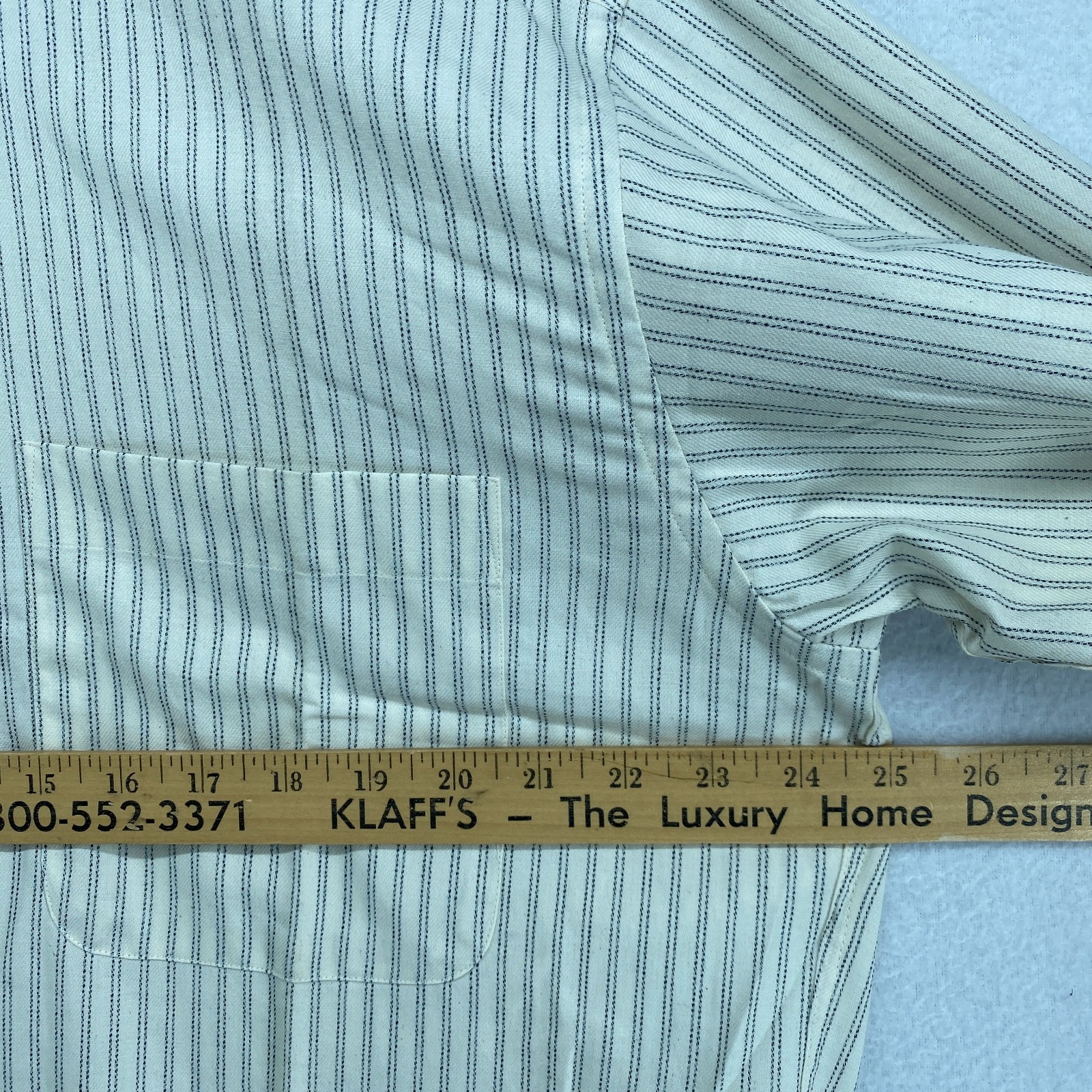 CLAIBORNE Shirt Mens M Striped Band Collar Button Up Long Sleeve Off White VTG