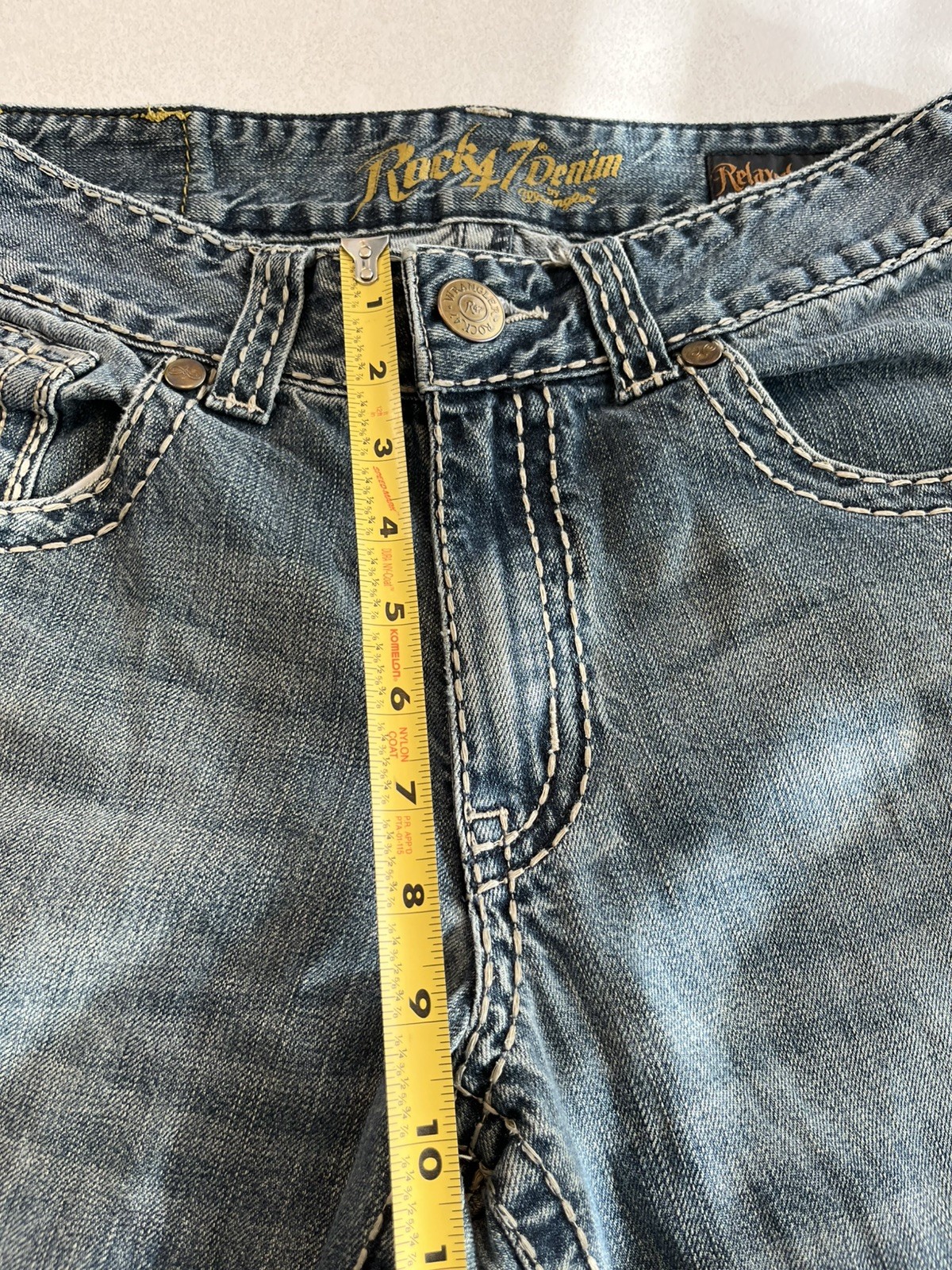 Wrangler Rock 47 Jeans Men’s Relaxed Boot Cut Thick Stitch Denim Size 32×36