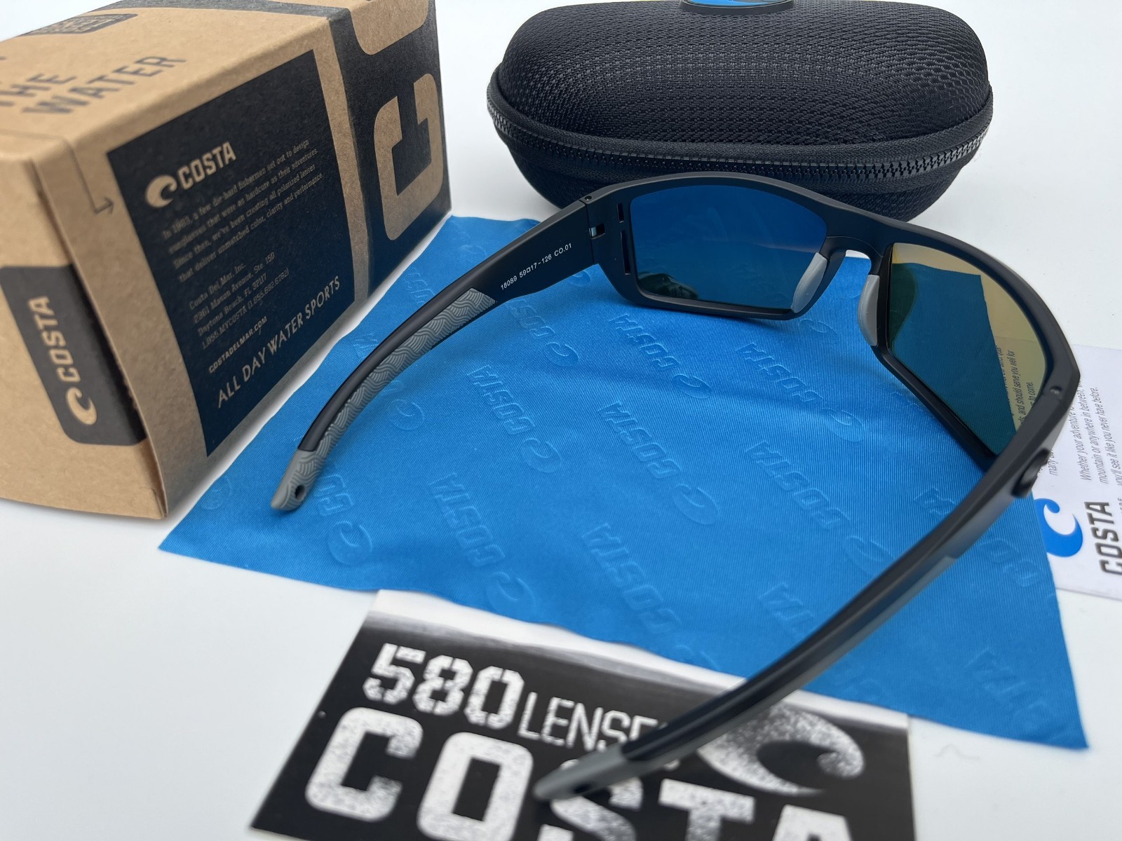 Costa COSTA 18089 Men’s Wrap Sunglasses Black Frame Blue Mirrored 100% UV 580p