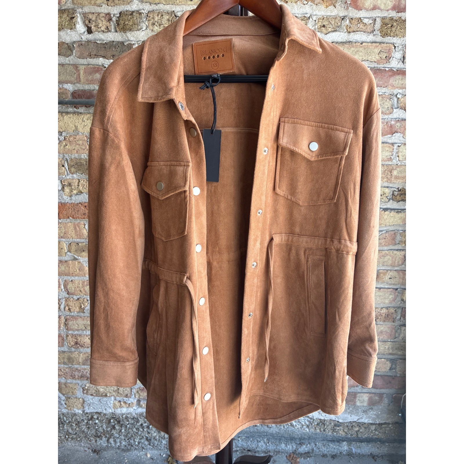 BlankNYC Rusty Rivets Faux Suede Shacket Tan Brown XS 76X-6300NO