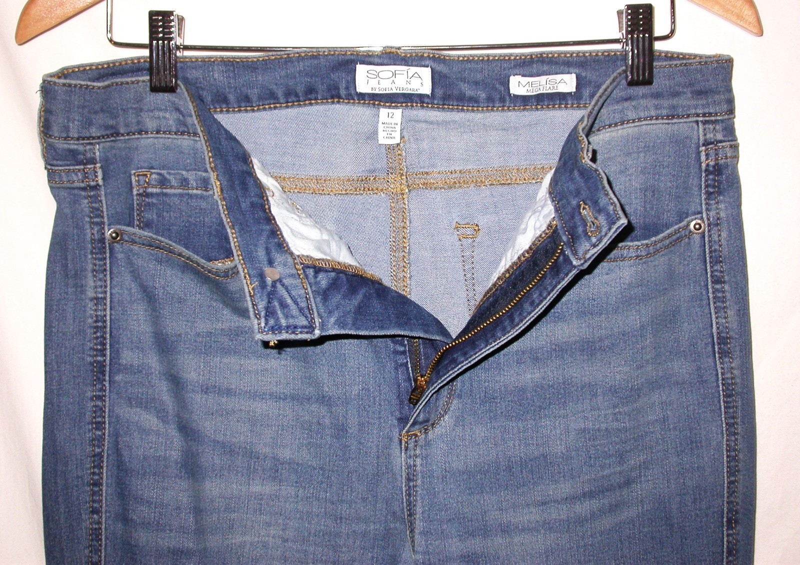 Sophia Vergara Womens Melisa Mega Flare Jeans Size 12 High Rise Dark Wash