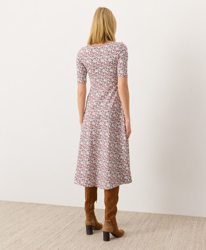 PACT Organic Fit & Flare Signature Scoop Dress Paradise Petals Cream