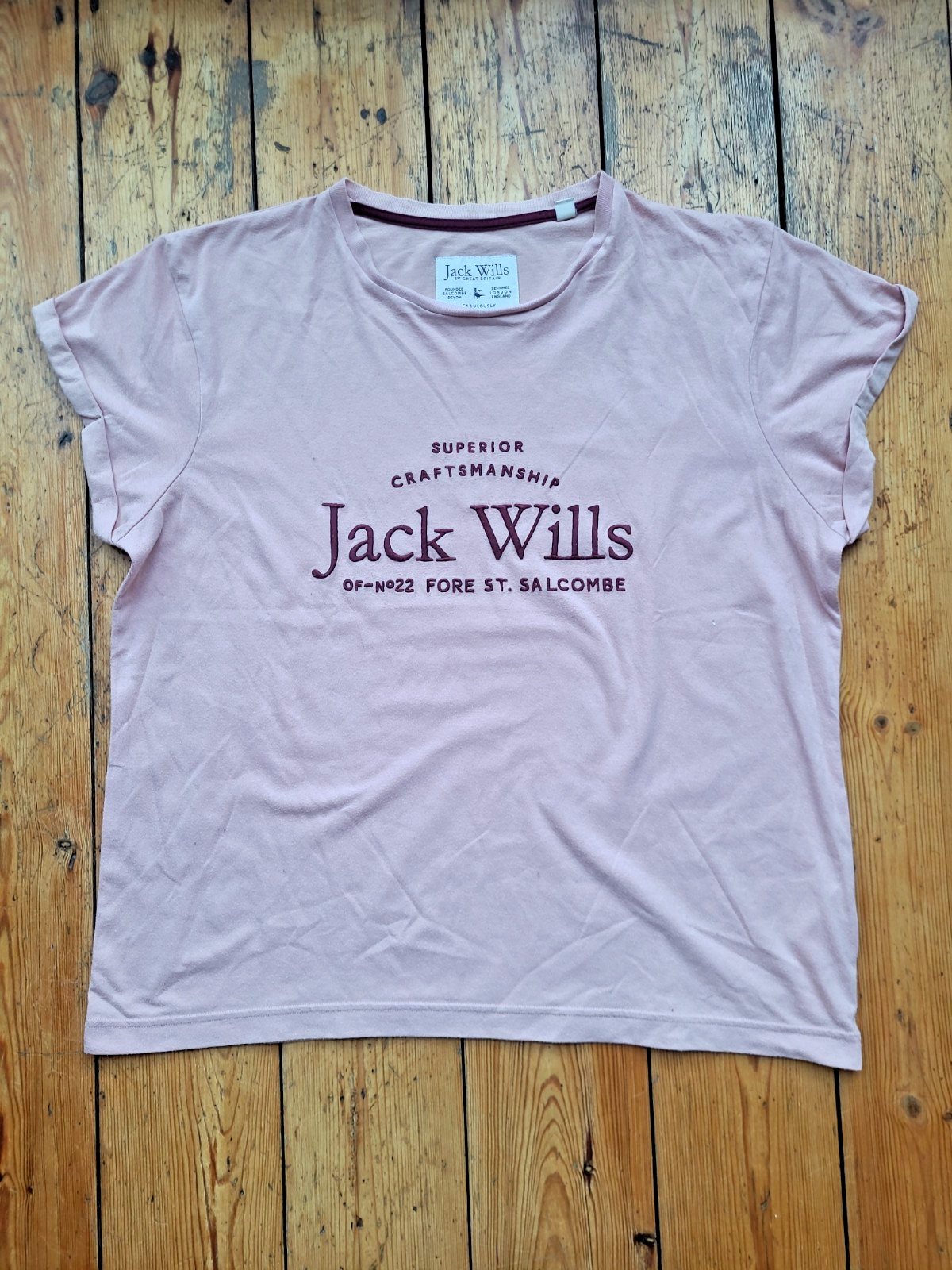 Jack Wills T Shirt Womens Size 14 Rose Pink BF Graphic Print T Set In Sleeve Top