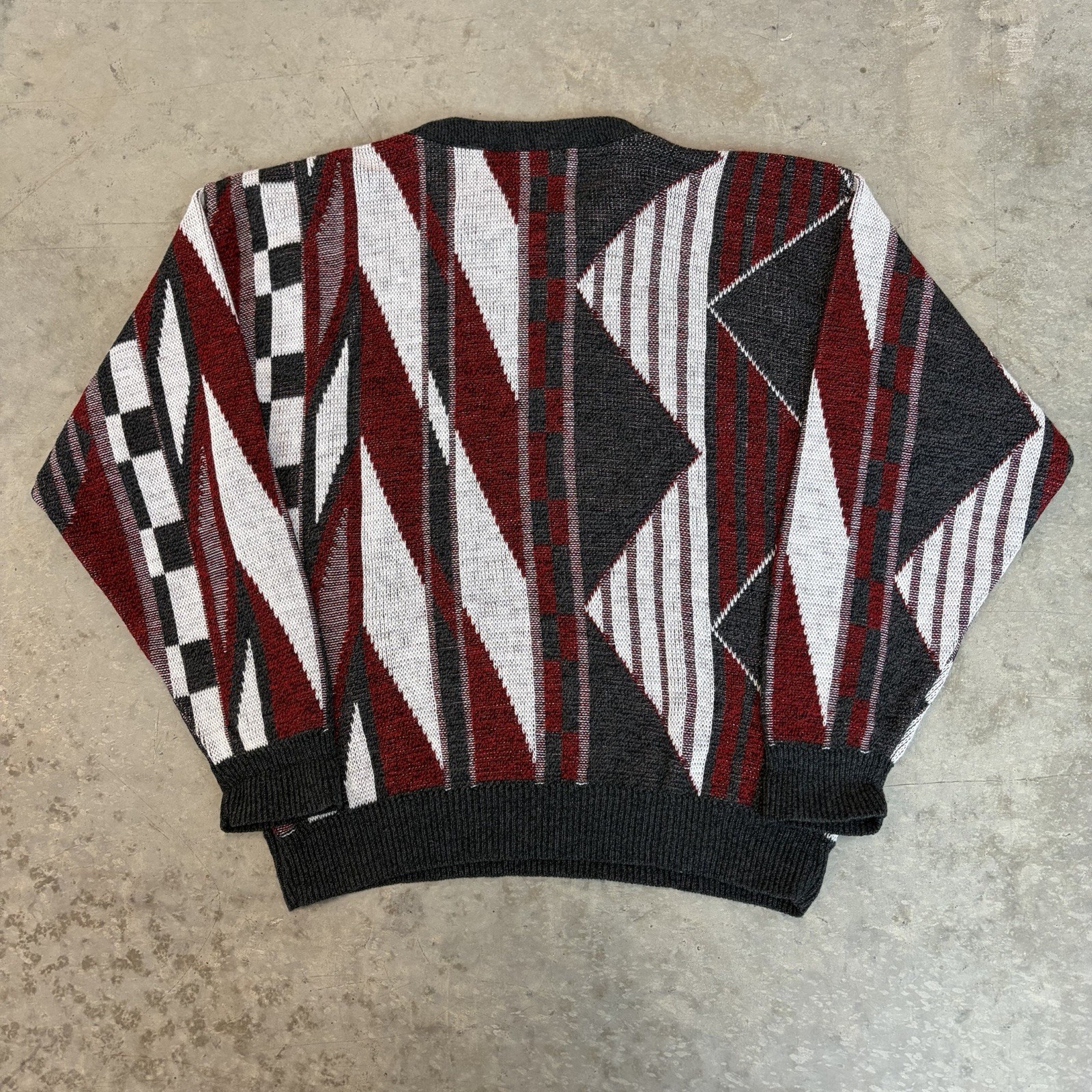 Vintage 90s Jantzen Geometric Sweater USA Made Multicolor Red White Gray Medium